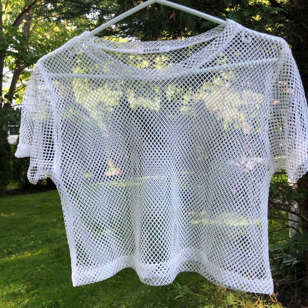 White Mesh Crop Top